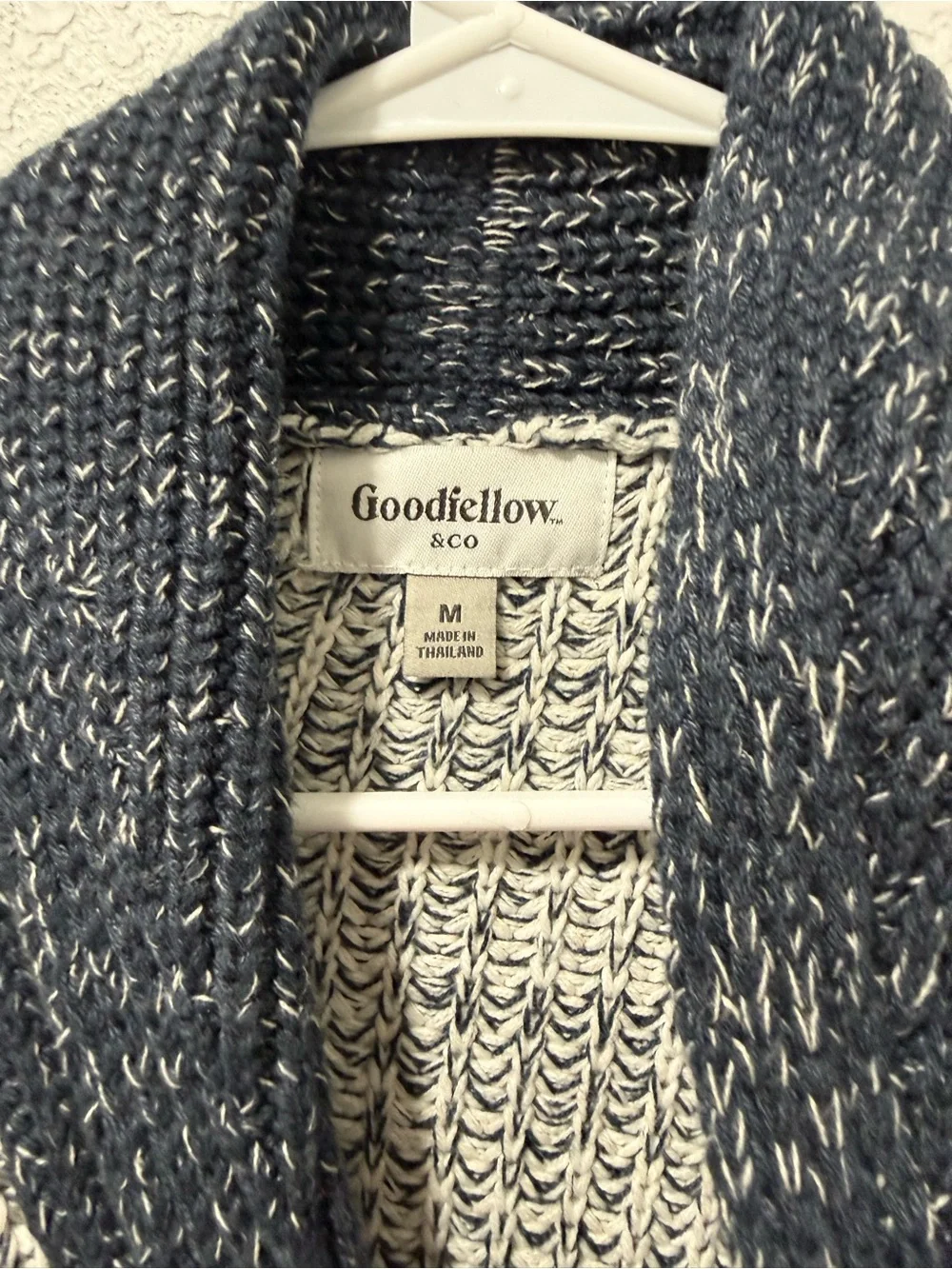 Goodfellow & Co Navy and White Shawl Collar Button-Up Sweater